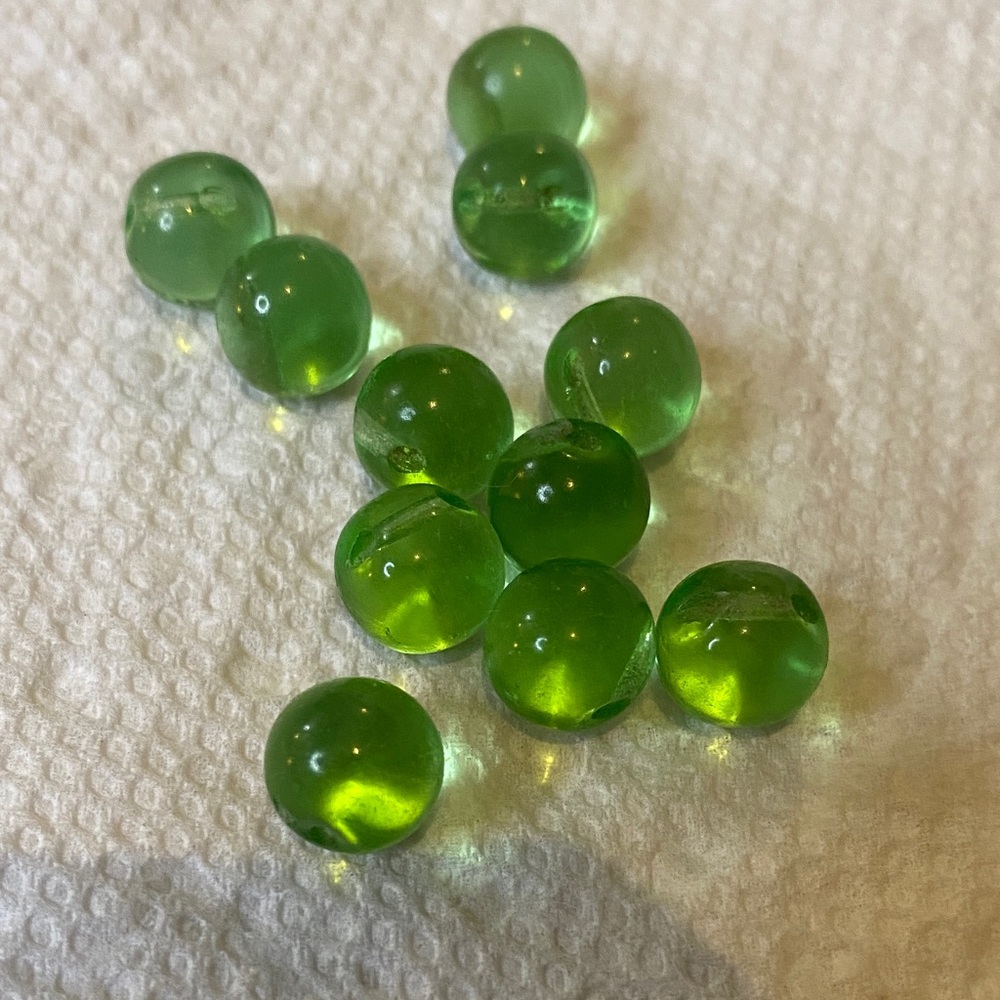 Green Glass Beads buttons vintage one glows